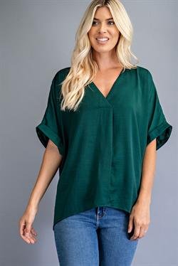 FAVORITE DARK GREEN HI-LO TOP displayed on a model, trendy coastal style from Raggdoll Boutique.