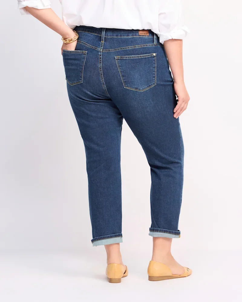 Judy Blue Plus Boyfriend Jeans with rolled cuffs, perfect for coastal boutique clothing and curvy plus size fashion.