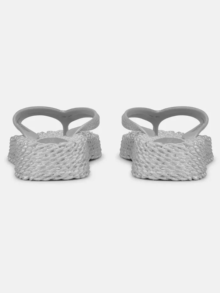 CHEERFUL FLIP FLOPS-PLATFORM (SILVER) ILSE JACOBSEN, stylish silver flip flops with a platform design and heart-shaped straps.