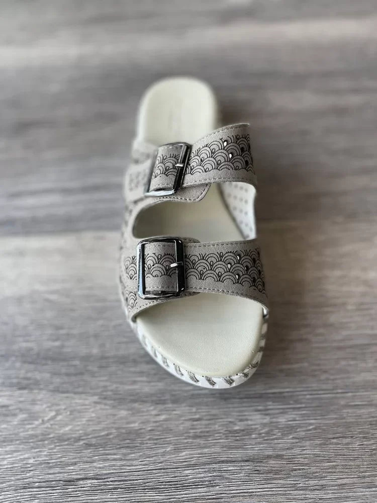 FALCON TULIP SANDALS DOUBLE STRAP W/BUCKLES by ILSE JACOBSEN with decorative laser cut design, perfect for summer outfits Texas.