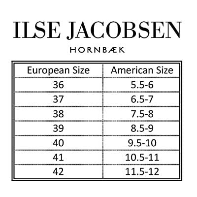 Size chart for ILSE JACOBSEN products, including European and American sizes.