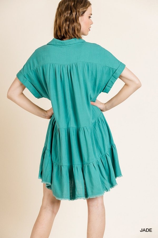 Back view of the JADE DRESS showing its ruffled hem and relaxed fit, perfect for summer outfits Texas.