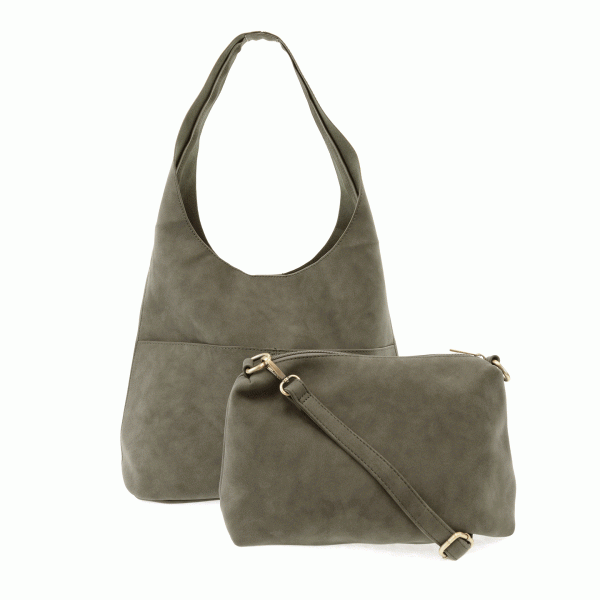 Faux Suede Hobo Handbag from Raggdoll Boutique featuring a detachable insert for easy organization.