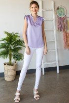LAVENDER SATIN TOP featured at Raggdoll Boutique, perfect for summer outfits Texas and trendy coastal style.