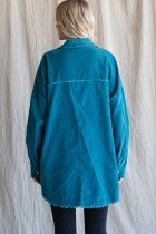 Back view of the JADE CORDUROY COLLARD JACKET showcasing its trendy coastal style, perfect for summer outfits Texas.