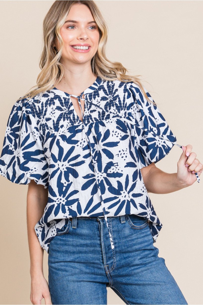 BLUE FAYE FLORAL TOP from Raggdoll Boutique, perfect for trendy coastal summer outfits in Texas.