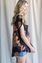 BLACK SATIN PRINT TOP from Raggdoll Boutique, perfect for trendy coastal style and summer outfits in Texas.