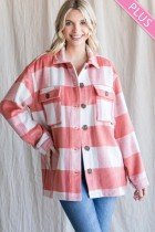 CORAL AND WHITE SHACKET from Raggdoll Boutique, featuring checkered design with chest pockets, perfect for trendy coastal style.