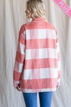 Back view of a woman wearing the CORAL AND WHITE SHACKET from Raggdoll Boutique, showcasing trendy coastal style.