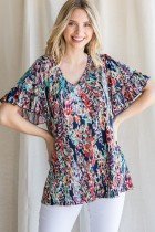 NAVY/PEACH WATERCOLOR MIX PRINT TOP from Raggdoll Boutique, perfect for summer outfits Texas and trendy coastal style.