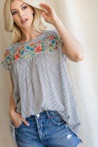 BL STRIPED EMBROIDERED TOP at Raggdoll Boutique, perfect for trendy coastal style and summer outfits Texas.
