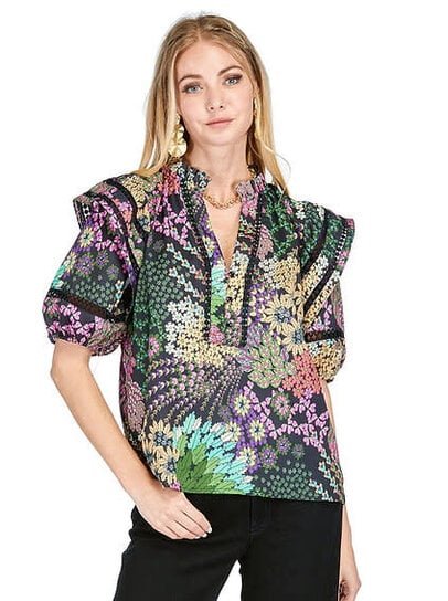 Garden party lace trimmed top, perfect for coastal boutique clothing & stylish women's fashion in Port Aransas.
