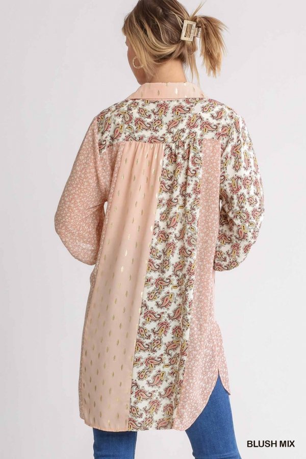 Sheer Blush Mix Print Tunic Dress from Raggdoll Boutique, featuring a trendy high low hem and mixed prints.