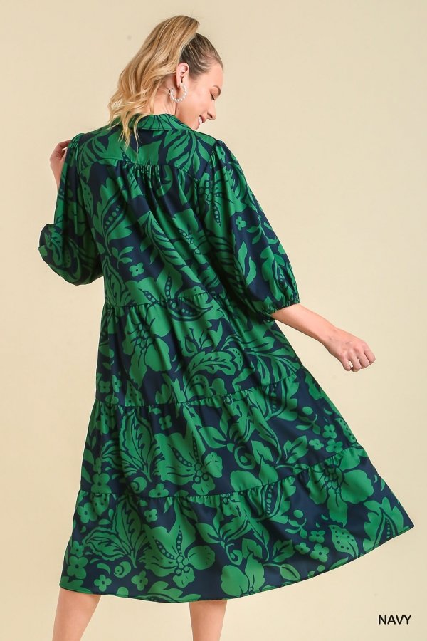 Back view of TIMELESS NAVY AND GREEN DRESS from Raggdoll Boutique, showcasing trendy coastal style.