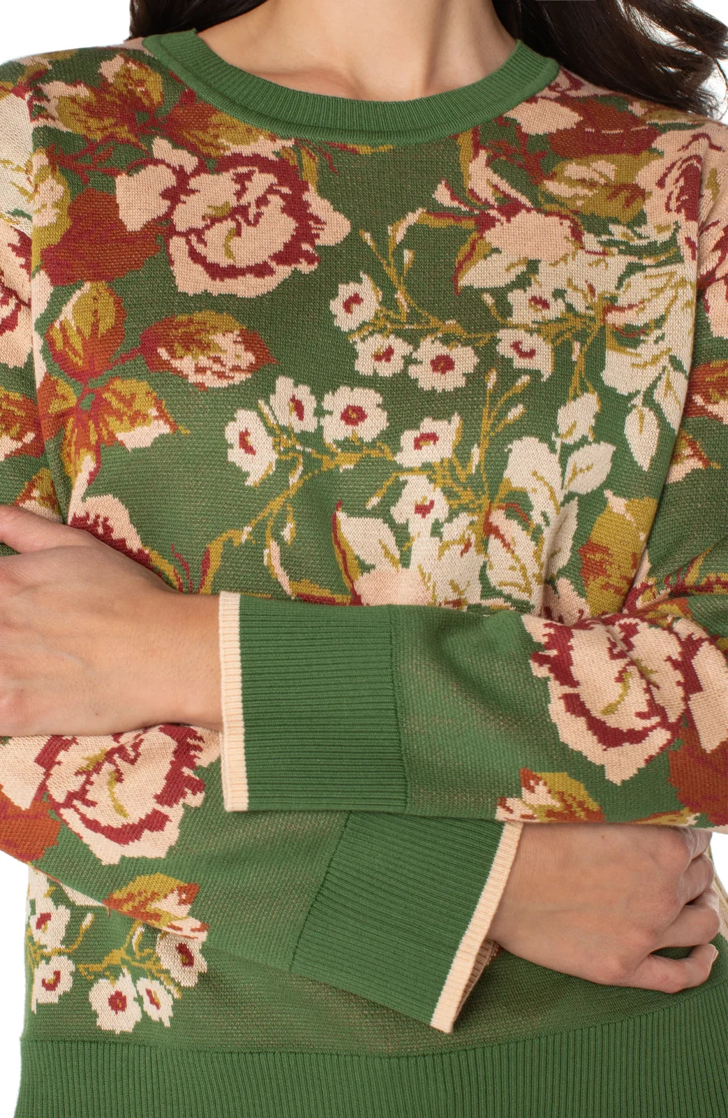 Green Floral Crew-Neck Sweater