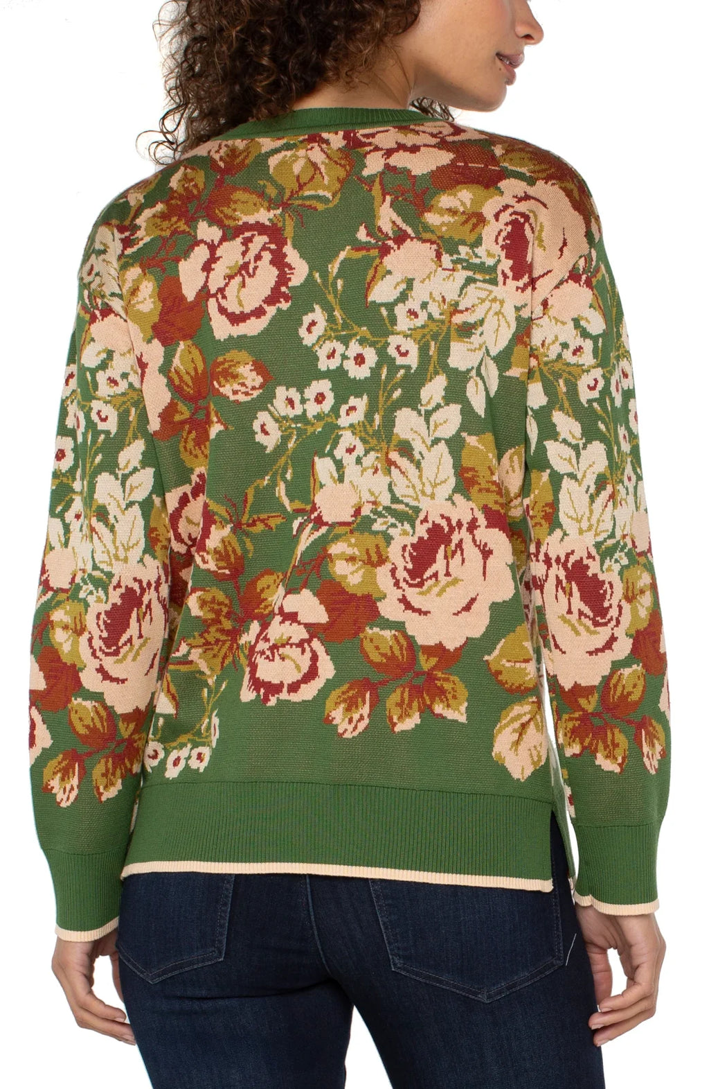 Green Floral Crew-Neck Sweater