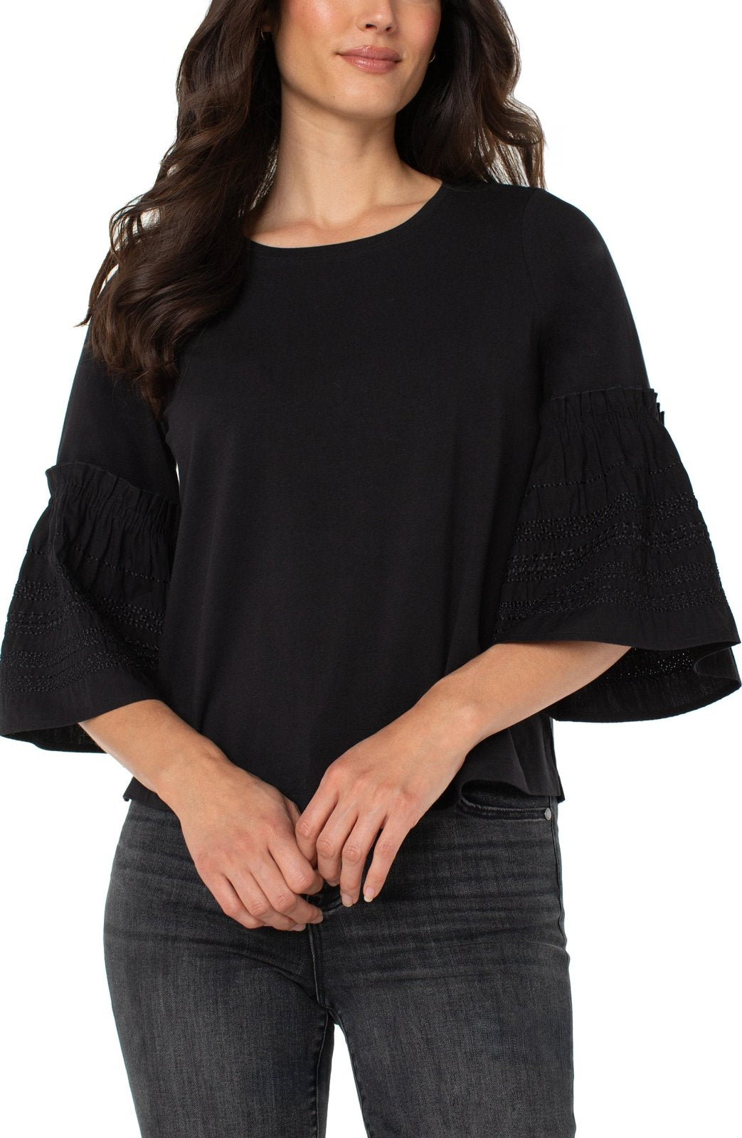 LP Black Top with Embroidered Sleeves