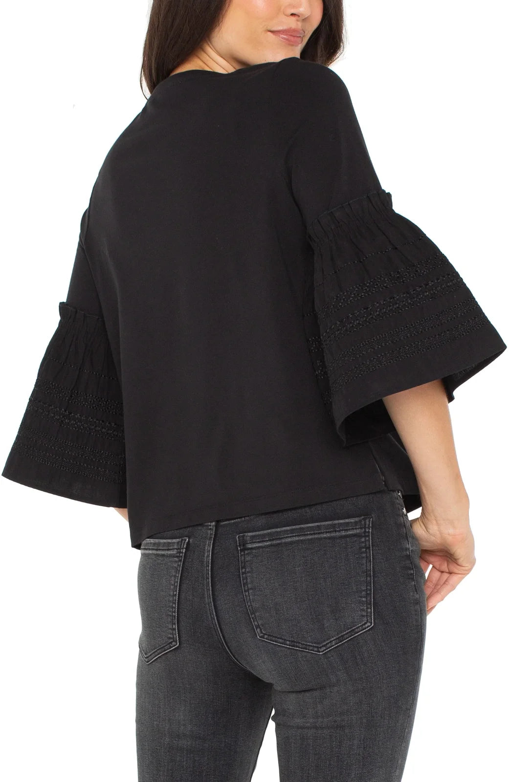 LP Black Top with Embroidered Sleeves