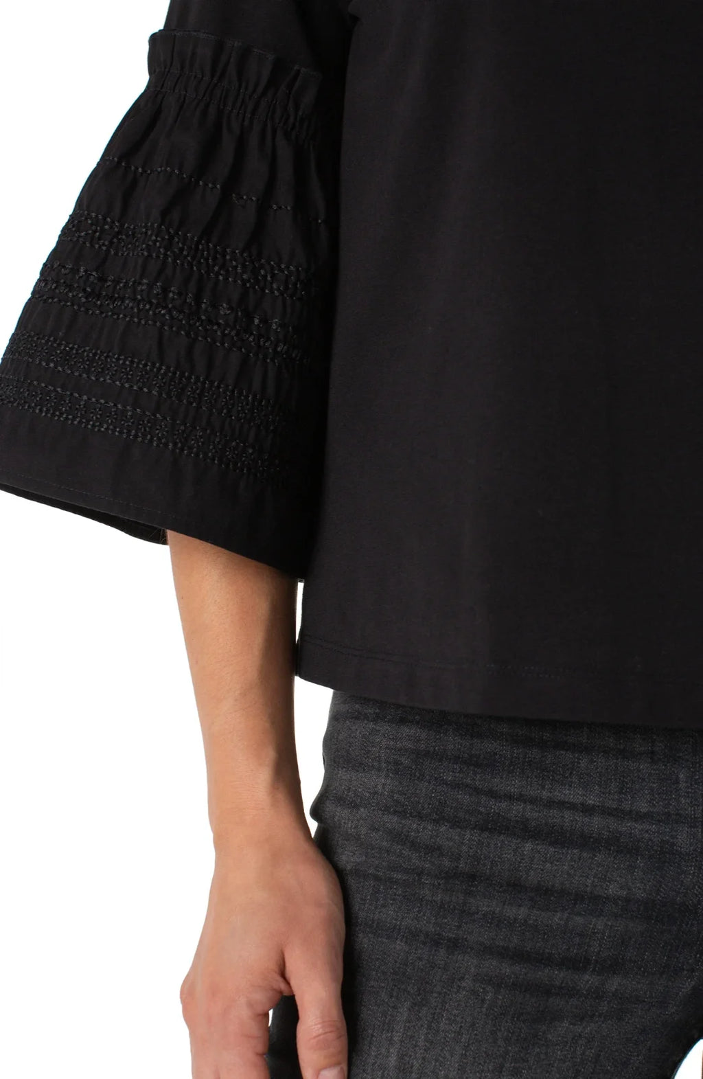LP Black Top with Embroidered Sleeves