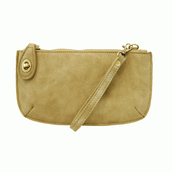 Lux Crossbody Wristlet Clutch in a stylish tan finish for trendy coastal style from Raggdoll Boutique.
