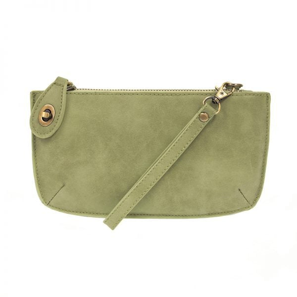 Lux Crossbody Wristlet Clutch in soft green with a brushed finish, ideal for trendy coastal style from Raggdoll Boutique.