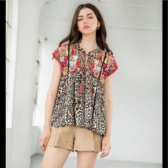 THML EMBROIDERED LEOPARD TOP, trendy coastal style at Raggdoll Boutique, summer outfits Texas, women's clothing Port Aransas