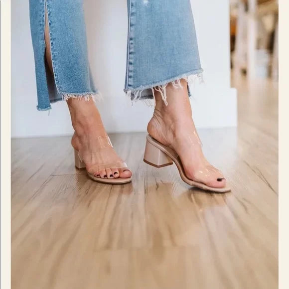 HEATHER-94 SLIP ON SHOE (NUDE) styled with denim, showcasing trendy coastal fashion from Raggdoll Boutique.