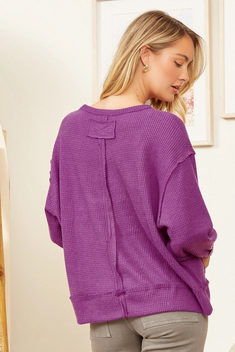 Magenta Thermal Loose fit Top from Raggdoll Boutique, perfect for trendy coastal style and summer outfits Texas.