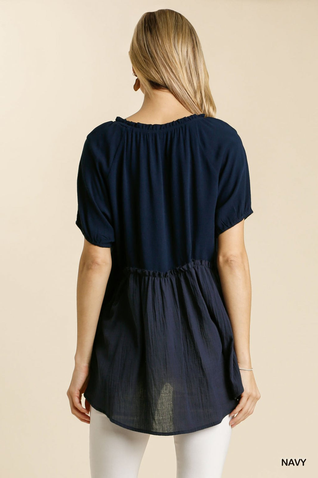 NAVY SHORT LEEVE HI-LO TOP from Raggdoll Boutique, perfect for trendy coastal style and summer outfits Texas.