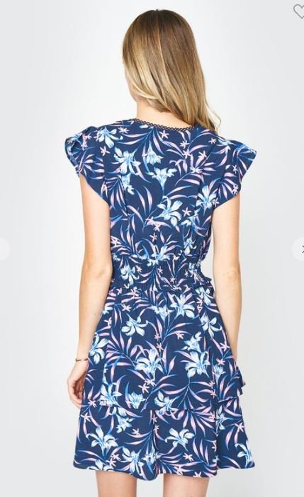 SUMMER FUN NAVY MULTI-DRESS WITH SMOCKED WAIST from Raggdoll Boutique, stylish and floral design, perfect for summer outfits.