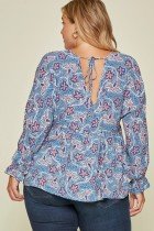 PLUS MIDNIGHT BLUE BABYDOLL MIX PRINT TOP featuring a back tie closure and flowy sleeves from Raggdoll Boutique.