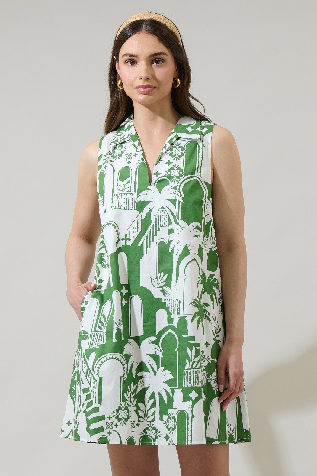 Lexi Collared Shift Mini Dress in green with a chic neckline, ideal for coastal boutique clothing and tropical vacations.