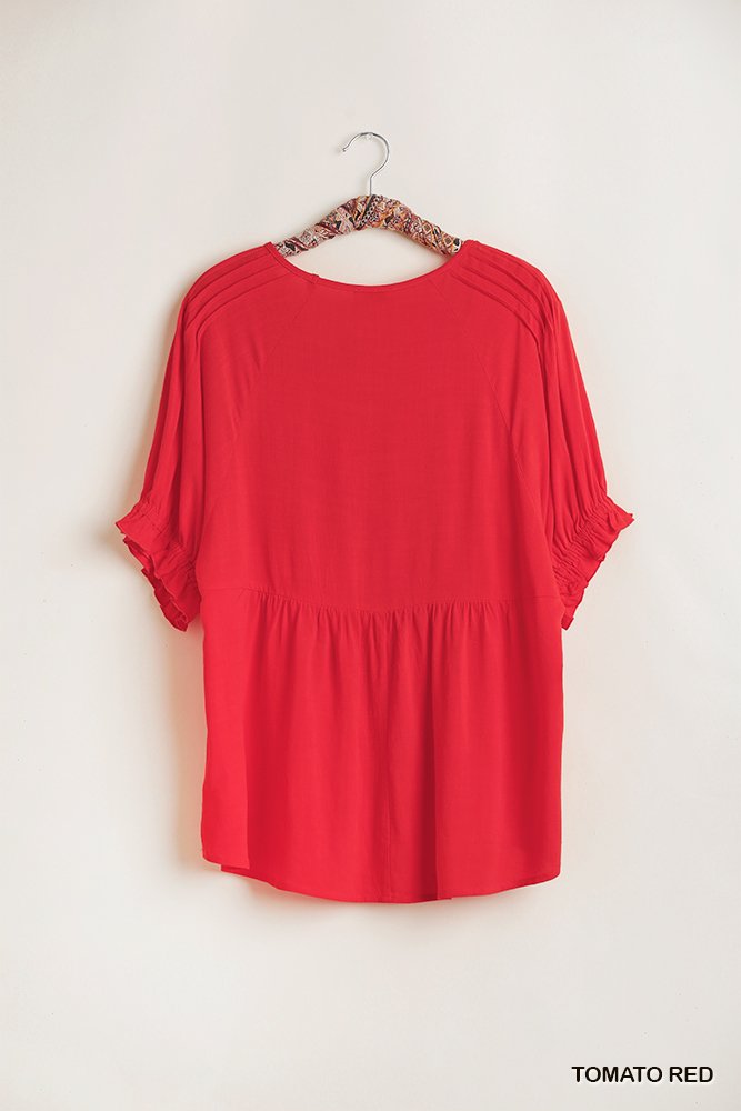 TOMATO RED LINEN TOP from Raggdoll Boutique, ideal for trendy coastal style and summer outfits Texas.