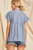 PLUS DENIM-STRIPED EMBROIDERED TOP from Raggdoll Boutique, showcasing trendy coastal style for women.