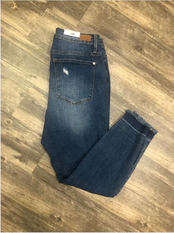 PLUS JUDY BLUE JEANS DESTROYED RELEASE HEM from Raggdoll Boutique, trendy coastal style for summer outfits in Texas.