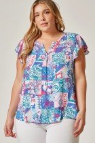 PLUS ROYAL, TEAL MULTI PRINT TOP available at Raggdoll Boutique for trendy coastal style summer outfits.