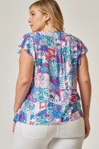 PLUS ROYAL, TEAL MULTI PRINT TOP - Trendy coastal style top from Raggdoll Boutique.