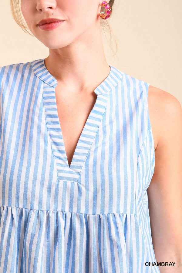 PRETTY AS A PICTURE DRESS in blue and white stripes, showcasing trendy coastal style from Raggdoll Boutique, perfect for summer outfits Texas.