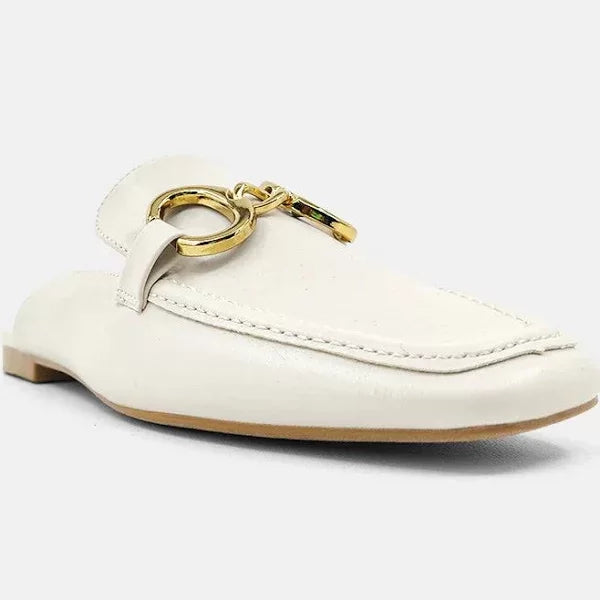 ANDROMEDA-SLIP ON LOAFER OFF WHITE with equestrian-inspired hardware from Raggdoll Boutique.