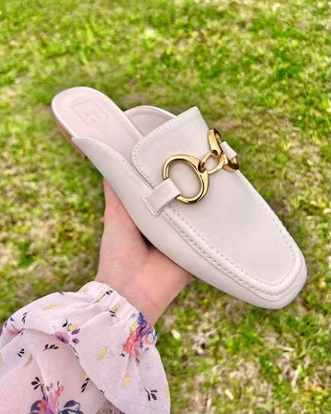 ANDROMEDA-SLIP ON LOAFER OFF WHITE from Raggdoll Boutique, featuring faux leather and equestrian-inspired hardware.
