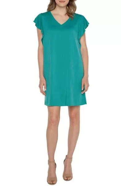 LIVERPOOL FLUTTER SLEEVE DRESS-MERMAID TEAL perfect for summer outfits Texas from Raggdoll Boutique.