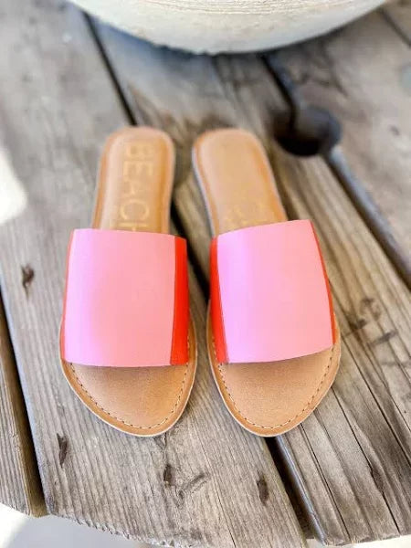 Bonfire Pink and Orange Leather Sandal from Raggdoll Boutique for summer outfits Texas and trendy coastal style.