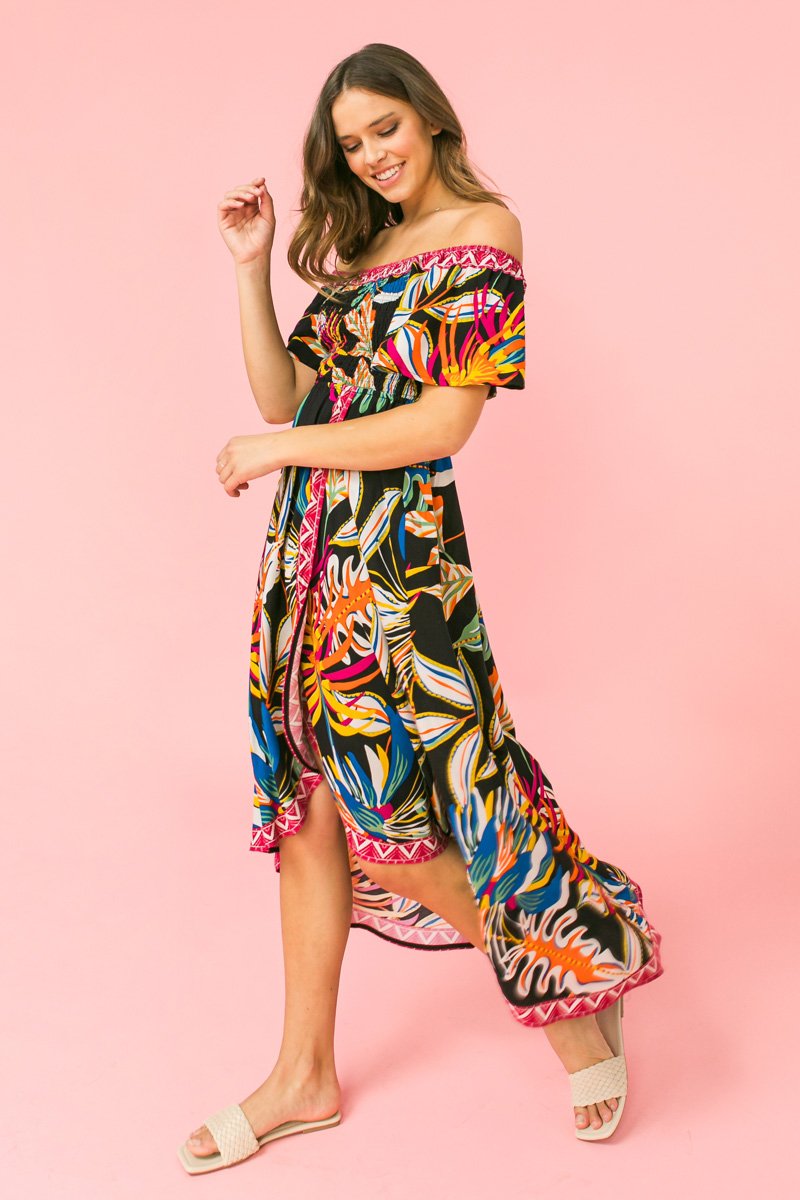 EASY BREEZY OFF-SHOULDER MIDI DRESS by Raggdoll Boutique, perfect for summer outfits Texas and vacation wardrobe boutique.