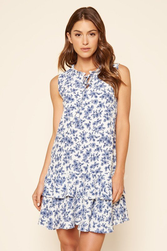FLOWERS RUFFLE SHIFT DRESS from Raggdoll Boutique, perfect for summer outfits in Port Aransas.