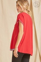 PLUS RED EMBROIDERED SAVANNA JANE TOP featuring trendy coastal style from Raggdoll Boutique.
