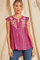 PLUS SAVANNA JANE MAGENTA EMBROIDERED TOP from Raggdoll Boutique, trendy coastal style for women.