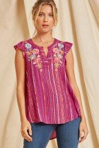 SAVANNA JANE MAGENTA EMBROIDERED TOP displayed in a coastal fashion boutique setting, perfect for summer outfits Texas.