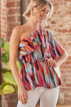 Stylish ON-SHOULDER PRINT TOP featuring vibrant colors, perfect for trendy coastal style at Raggdoll Boutique.
