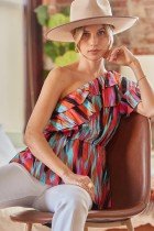 ON-SHOULDER PRINT TOP from Raggdoll Boutique, perfect for summer outfits Texas, trendy coastal style, and vacation wardrobe.