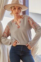 SAVANNA JANE GREY/RUST TOP model wearing trendy boutique top in Port Aransas boutique style, perfect for summer outfits Texas.